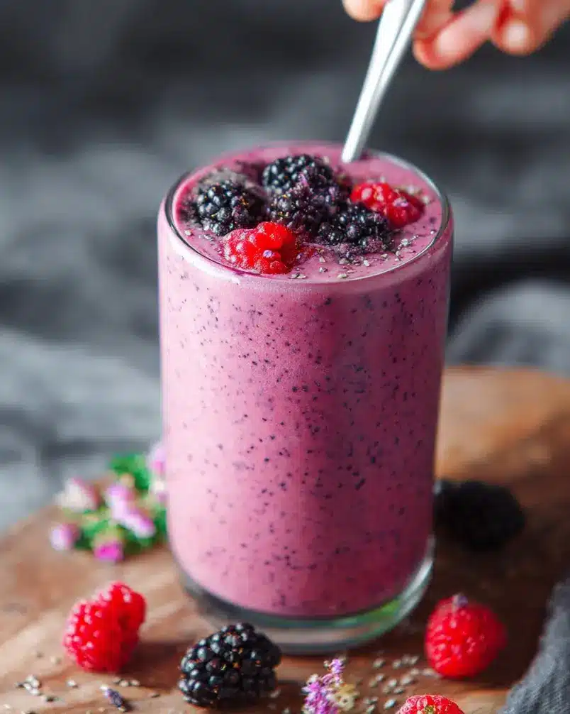Berry High Fiber Smoothie 3 Berry High Fiber Smoothie being made in a blender