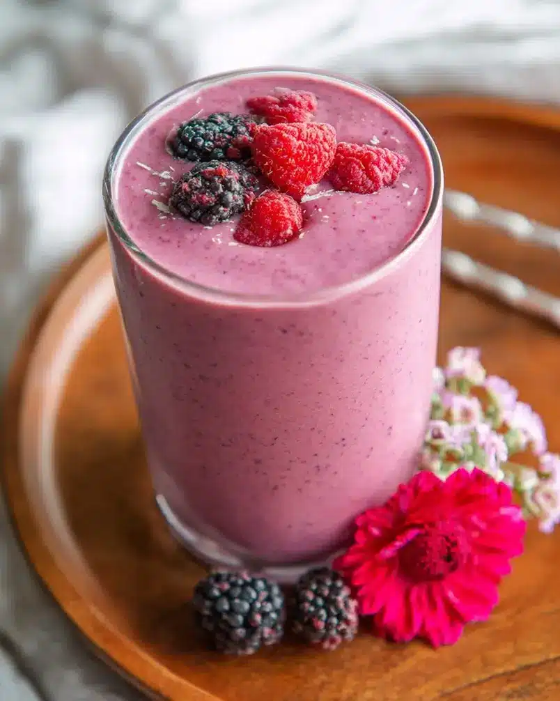 Berry High Fiber Smoothie 2 Ingredients for a berry high fiber smoothie laid out on a kitchen counter
