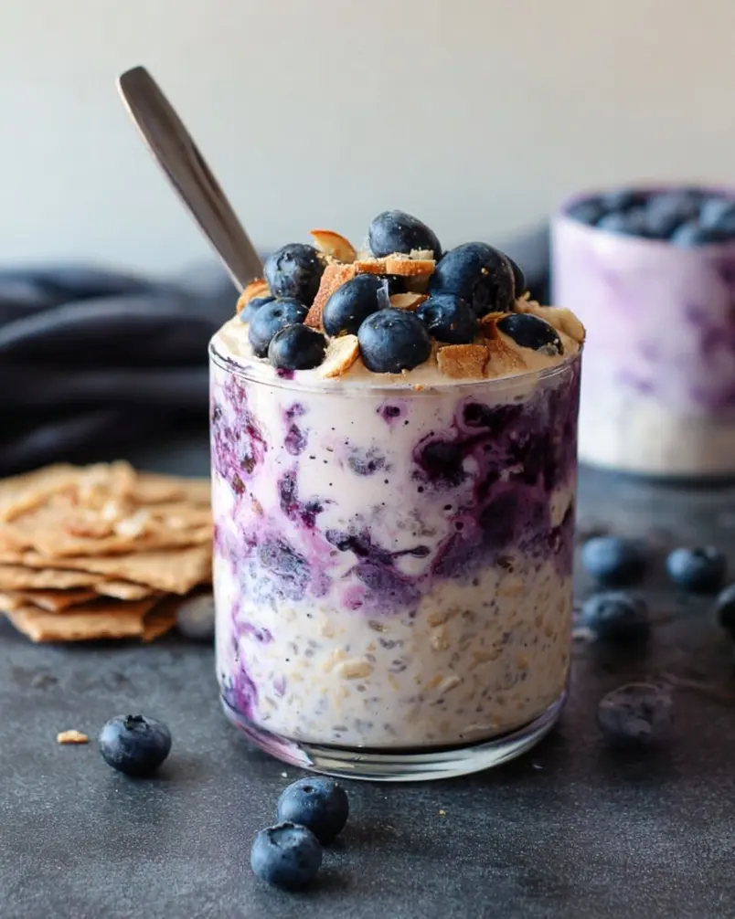 Blueberry Cheesecake Overnight Oats 3 Blueberry Cheesecake Overnight Oats being prepared